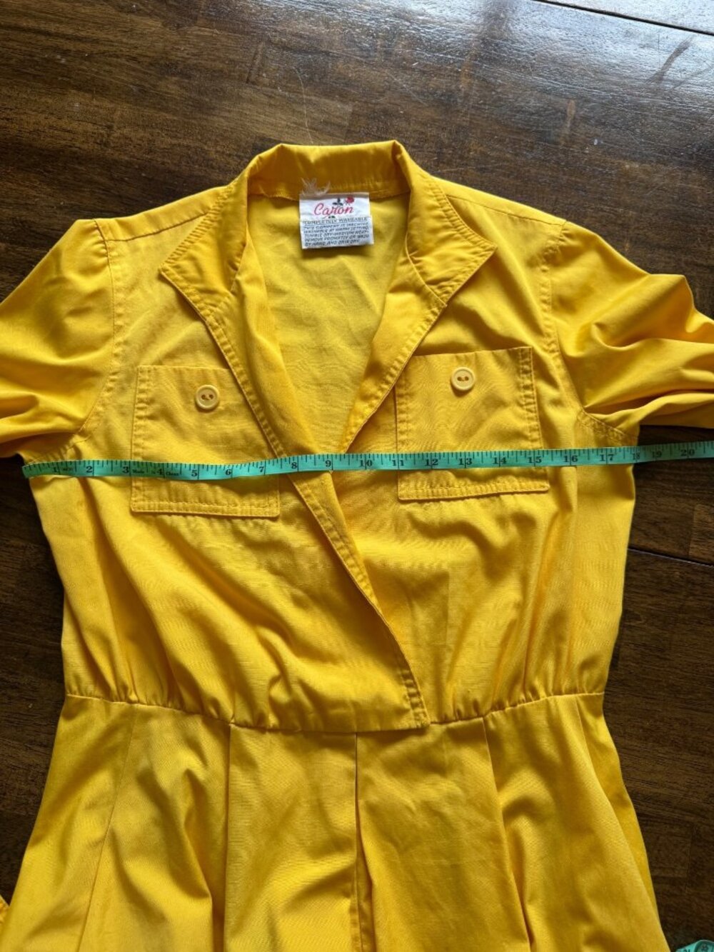 Vintage Caron Retro 70's Yellow Midi Length Long Sleeve Shirt Dress Size Small - Picture 10 of 13